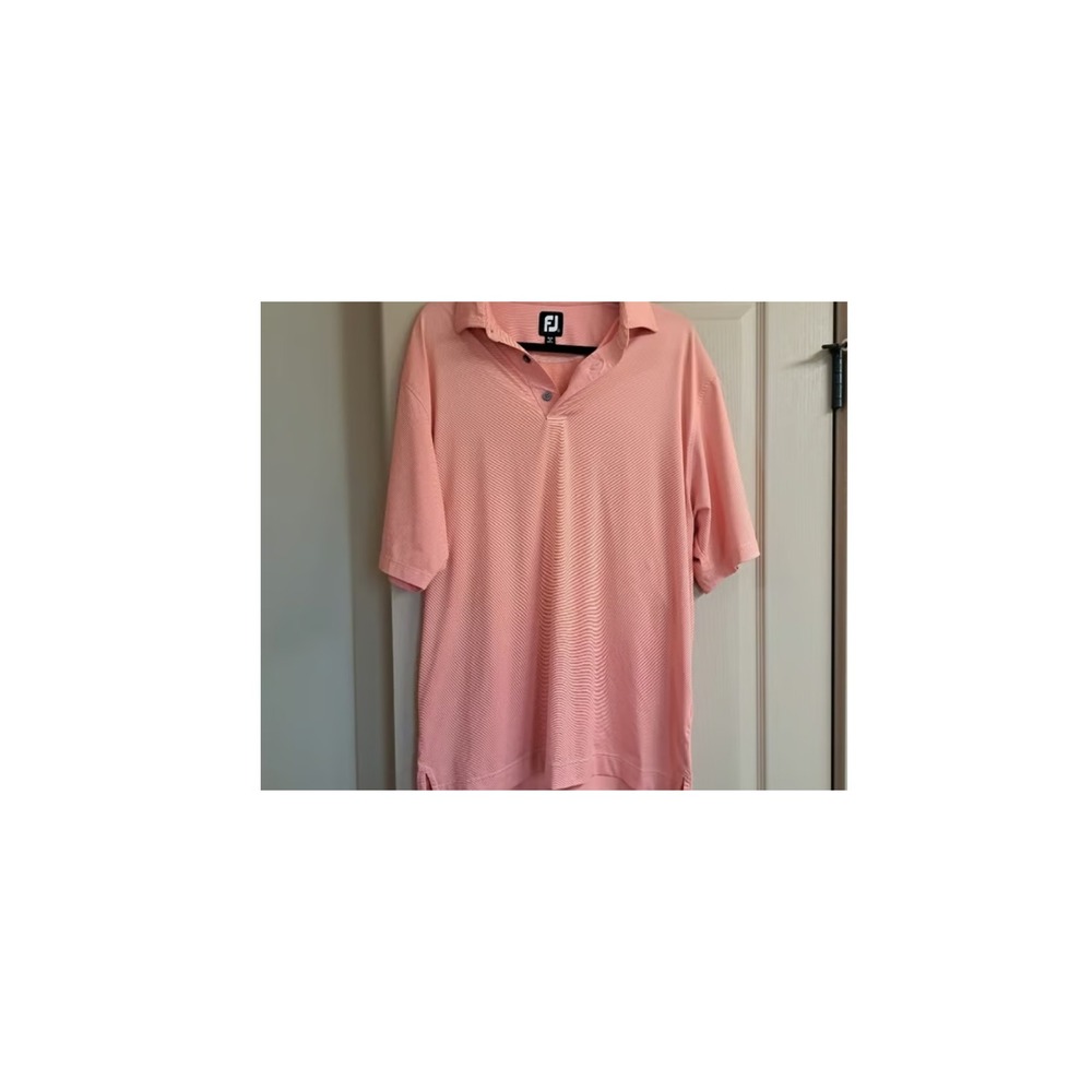 FootJoy Mens Peach Micro Stripe Golf Polo Shirt Short Sleeve Size Large FJ Logo
